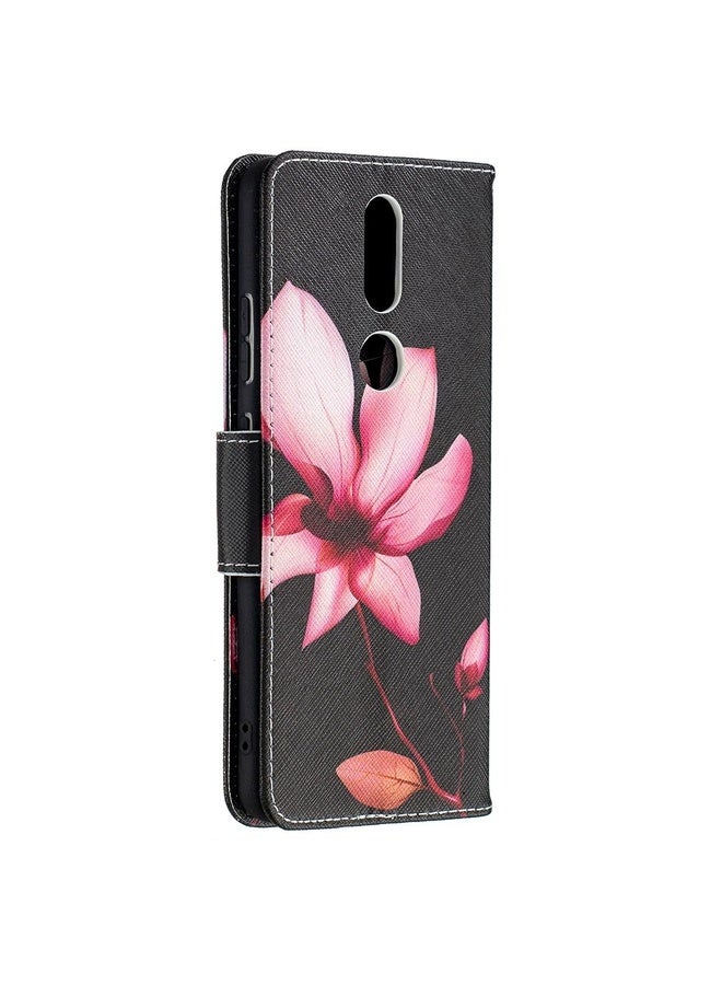 HuHa Case Cover For Nokia 2.4 Colored Drawing Pattern Horizontal Flip Leather Case with Holder & Card Slots & Wallet(Lotus)  - Image 3