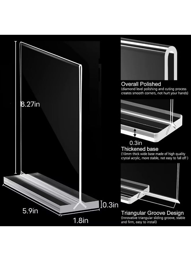 Slasa SLASA 6 Pack Acrylic Sign Holder 8.27 x 5.9 Inch – Vertical Tabletop Display Stand with Thickened Base & Triangular Groove – Clear Plastic Menu Card Holder for Restaurant, Office, Events - Image 2