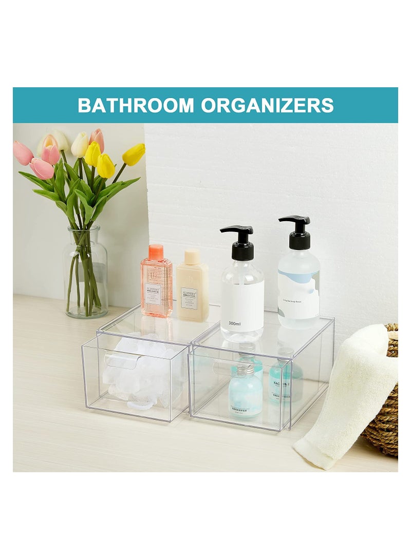2 Pack Stackable Makeup Organizer Storage Drawers 4.4In Tall Acrylic Bathroom Clear Plastic Storage Bins For Vanity Undersink Kitchen Cabinets Pantry Organization - Image 5