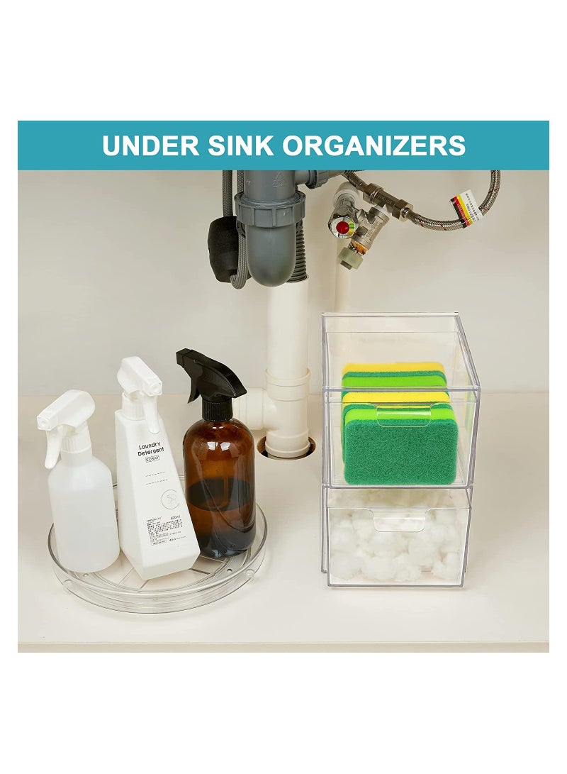 2 Pack Stackable Makeup Organizer Storage Drawers 4.4In Tall Acrylic Bathroom Clear Plastic Storage Bins For Vanity Undersink Kitchen Cabinets Pantry Organization - Image 3