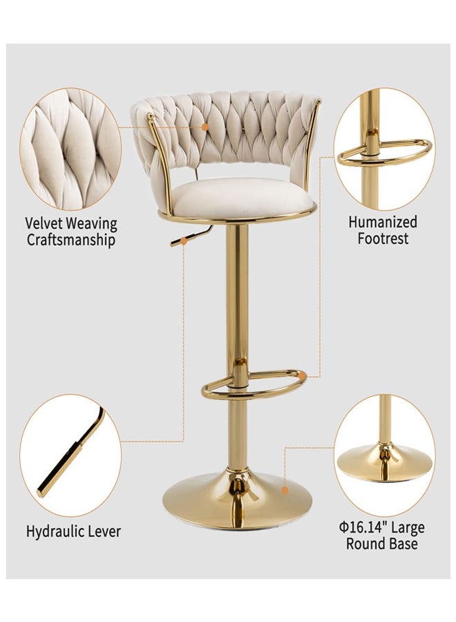 Bar Stools With Back 360° Woven Modern Adjustable Gold Bar Stools Swivel Counter Height Barstools With Footrest Gold Metal Tall Kitchen Chairs For Bar Pub Cafe