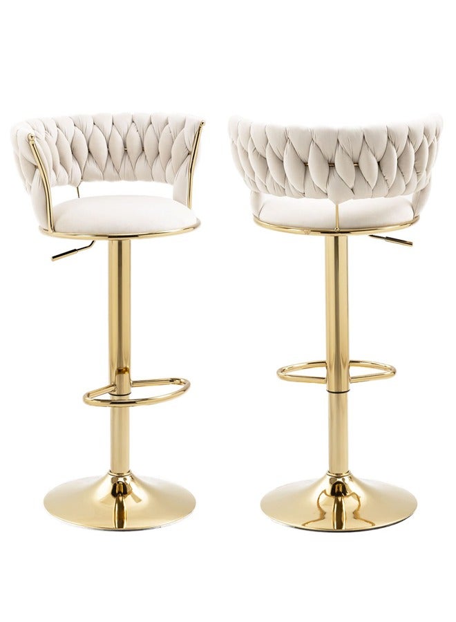 Bar Stools With Back 360° Woven Modern Adjustable Gold Bar Stools Swivel Counter Height Barstools With Footrest Gold Metal Tall Kitchen Chairs For Bar Pub Cafe