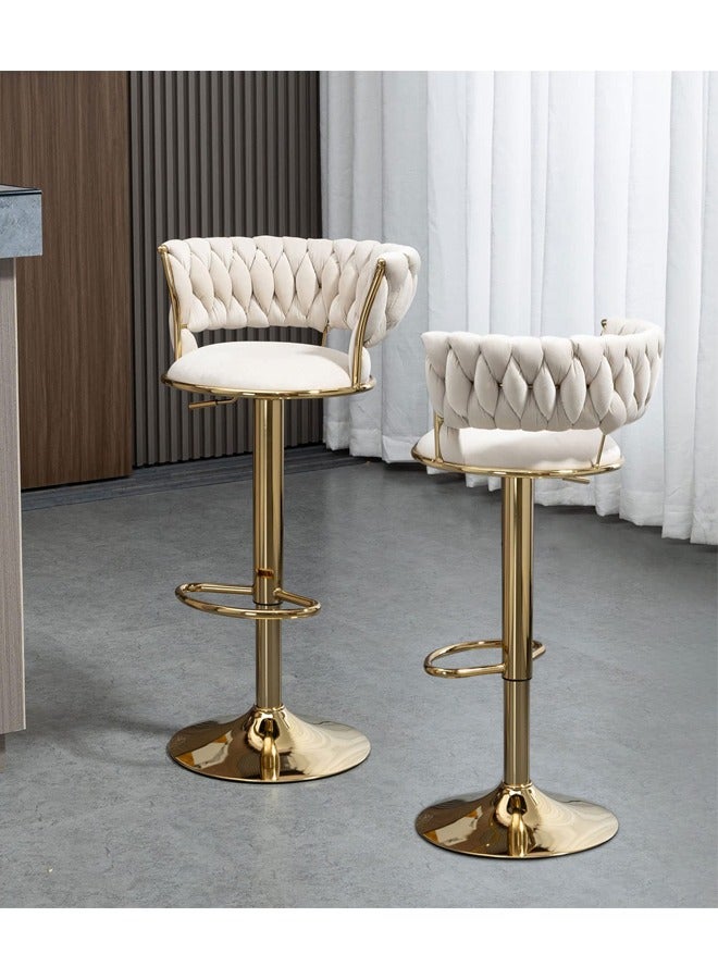 Bar Stools With Back 360° Woven Modern Adjustable Gold Bar Stools Swivel Counter Height Barstools With Footrest Gold Metal Tall Kitchen Chairs For Bar Pub Cafe
