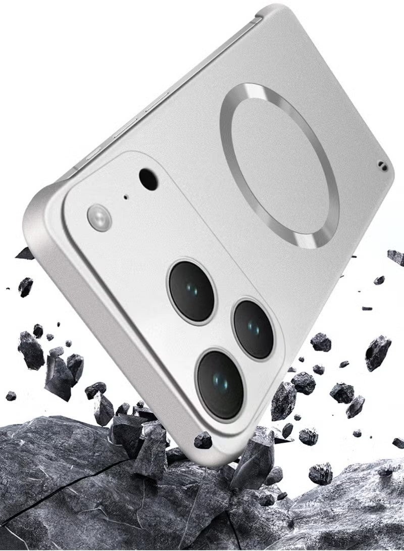 for iPhone 17 Pro Max Case Tpu Minimalist with Camera Lens Cover, Thin Metallic Paint Frameless Metal Ring Compatible Magsafe Anti-fingerprint Hard PC Cover, Silver - Image 2