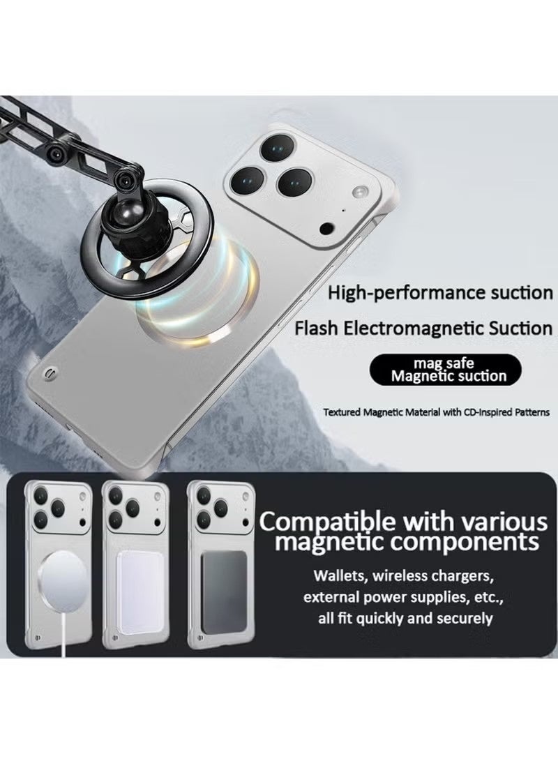 for iPhone 17 Pro Max Case Tpu Minimalist with Camera Lens Cover, Thin Metallic Paint Frameless Metal Ring Compatible Magsafe Anti-fingerprint Hard PC Cover, Silver - Image 3