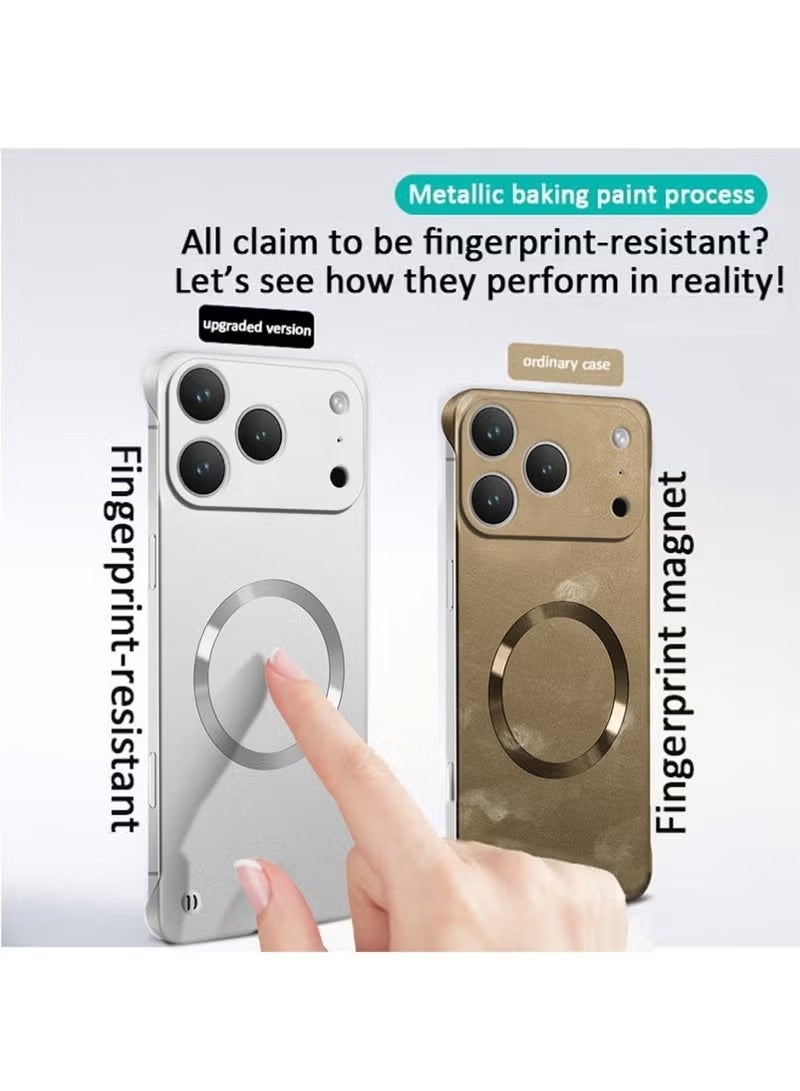 for iPhone 17 Pro Max Case Tpu Minimalist with Camera Lens Cover, Thin Metallic Paint Frameless Metal Ring Compatible Magsafe Anti-fingerprint Hard PC Cover, Silver - Image 5