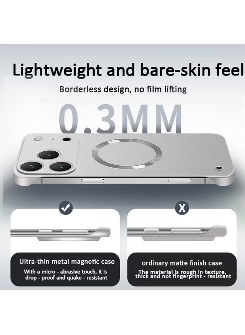 for iPhone 17 Pro Max Case Tpu Minimalist with Camera Lens Cover, Thin Metallic Paint Frameless Metal Ring Compatible Magsafe Anti-fingerprint Hard PC Cover, Silver - Image 4