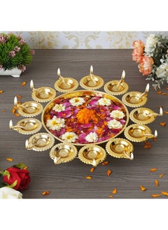 Webelkart Diya Shape Decorative Urli Bowl for Home Metal Handcrafted for Floating Flowers and Tea Light Candles Home ,Office and Table Decor| Diwali Decoration Items ( 14 Inches), Gold  - Image 1