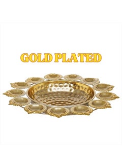 Webelkart Diya Shape Decorative Urli Bowl for Home Metal Handcrafted for Floating Flowers and Tea Light Candles Home ,Office and Table Decor| Diwali Decoration Items ( 14 Inches), Gold  - Image 4