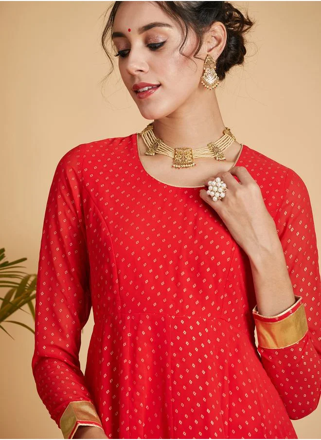 ساسافراس Foil Print Anarkali Maxi Dress by Styli