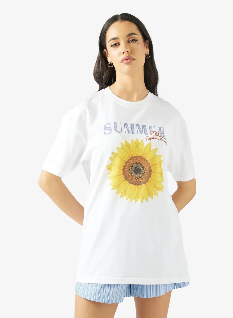 Ginger Cotton Oversize Floral Graphic T-shirt