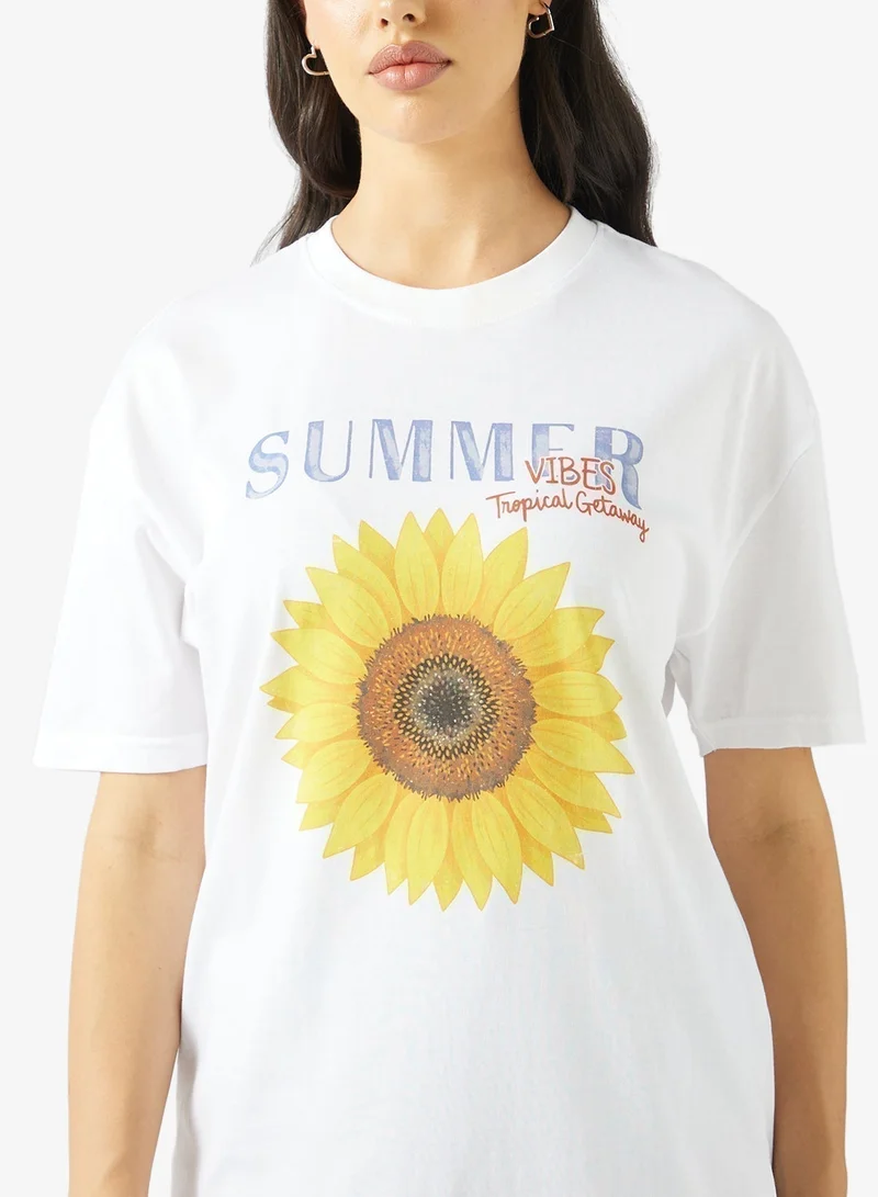 Ginger Cotton Oversize Floral Graphic T-shirt
