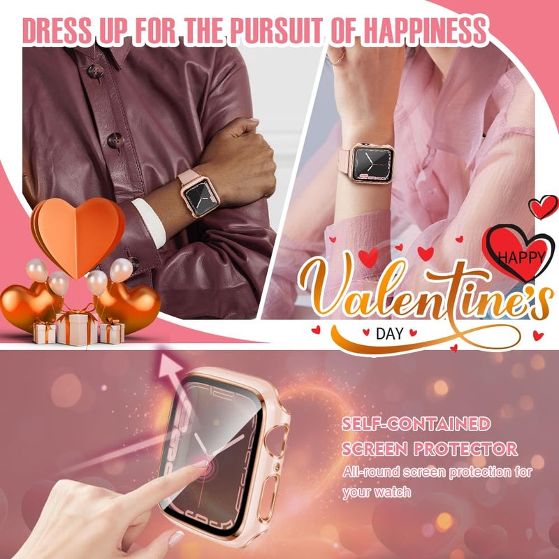 top4cus 38mm Case Compatible with Apple Watch, with Built-in Tempered Glass Screen Protector, PC Cover for iWatch Series 9/8/7/SE 2rd SE 6 5 4/3 2 for Choice (38mm-Series 3/2, Pink + Rose Gold Edge) - Image 2
