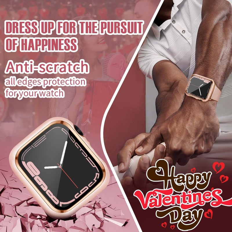 top4cus 38mm Case Compatible with Apple Watch, with Built-in Tempered Glass Screen Protector, PC Cover for iWatch Series 9/8/7/SE 2rd SE 6 5 4/3 2 for Choice (38mm-Series 3/2, Pink + Rose Gold Edge) - Image 3