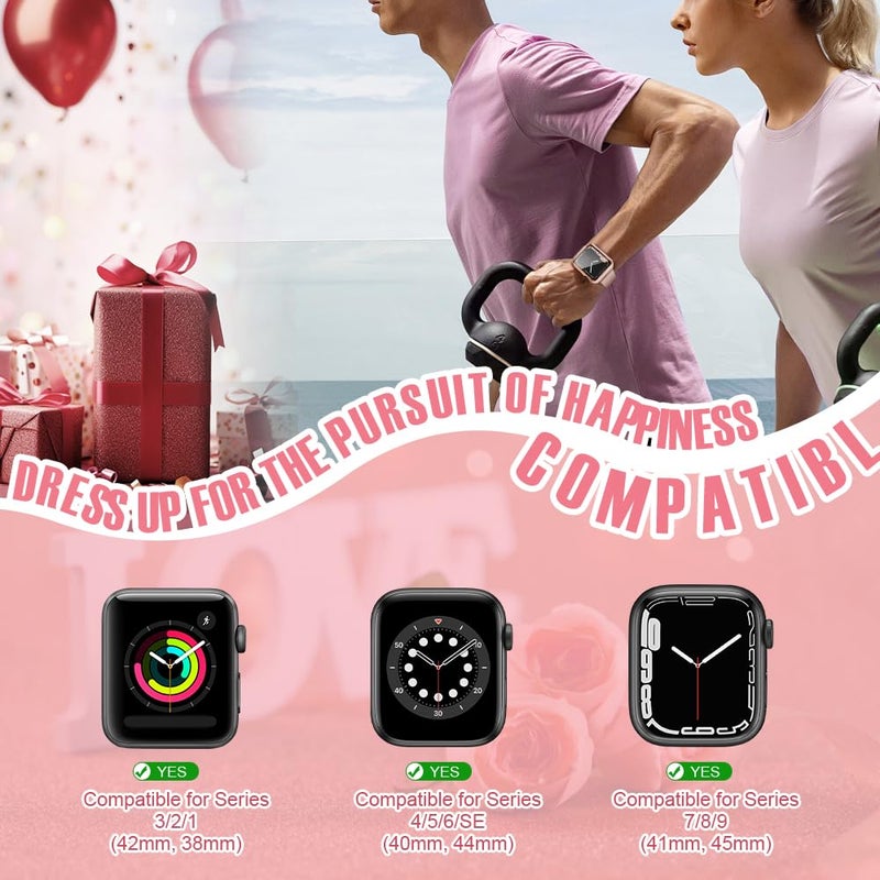 top4cus 38mm Case Compatible with Apple Watch, with Built-in Tempered Glass Screen Protector, PC Cover for iWatch Series 9/8/7/SE 2rd SE 6 5 4/3 2 for Choice (38mm-Series 3/2, Pink + Rose Gold Edge) - Image 5