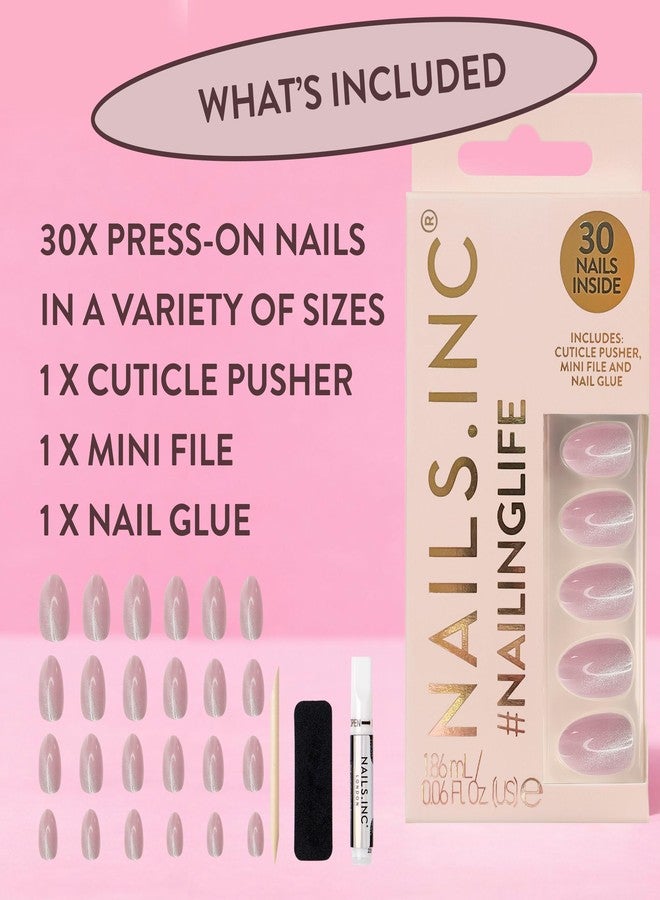 نايلز انك أظافر Nails Inc #NailingLife كايلي كودد وردية اللون بتصميم عين القطة، شكل لوزي، 30 مقاسًا، تدوم طويلًا، لا تسبب تلفًا، لا تنكسر، جودة صالونات التجميل، مانيكير منزلي، غراء مرفق، مجموعة من 33 قطعة - Image 3
