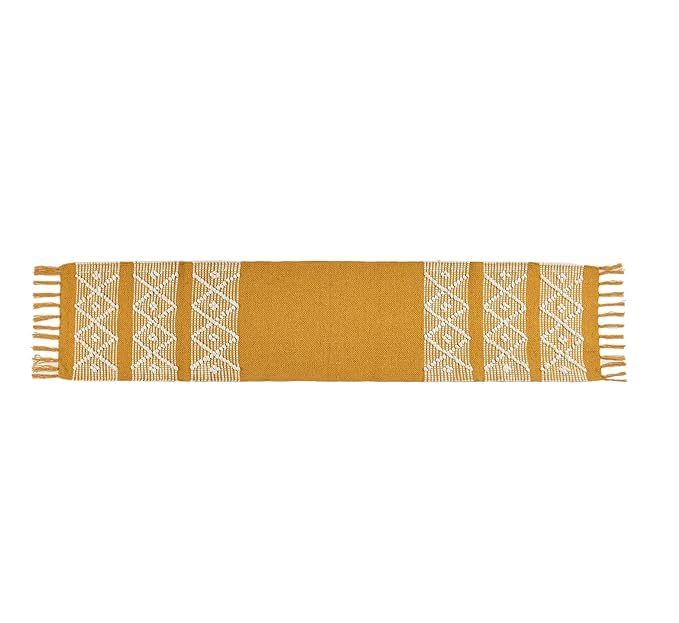 POSHREYA Cotton Table Runner for 4 6 Seater Dining Table|Centre Table|Coffee Table|Living Room|Table Decor|Eating Area|Decorative Runner|(14*72 INCHES)|Yellow White|TRPS 018 - Image 2