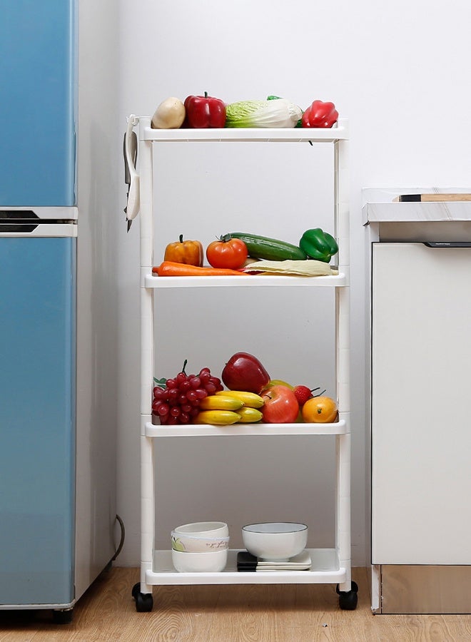 DUNISO عربة تخزين رفيعة قابلة للدحرجة، 4 طبقات منظم تخزين الحمام عربة خدمات غرفة الغسيل، وحدة رفوف متنقلة متعددة الأغراض مع خطافات، للمطبخ والمكتب والحمام وغسيل الملابس في الأماكن الضيقة - Image 5