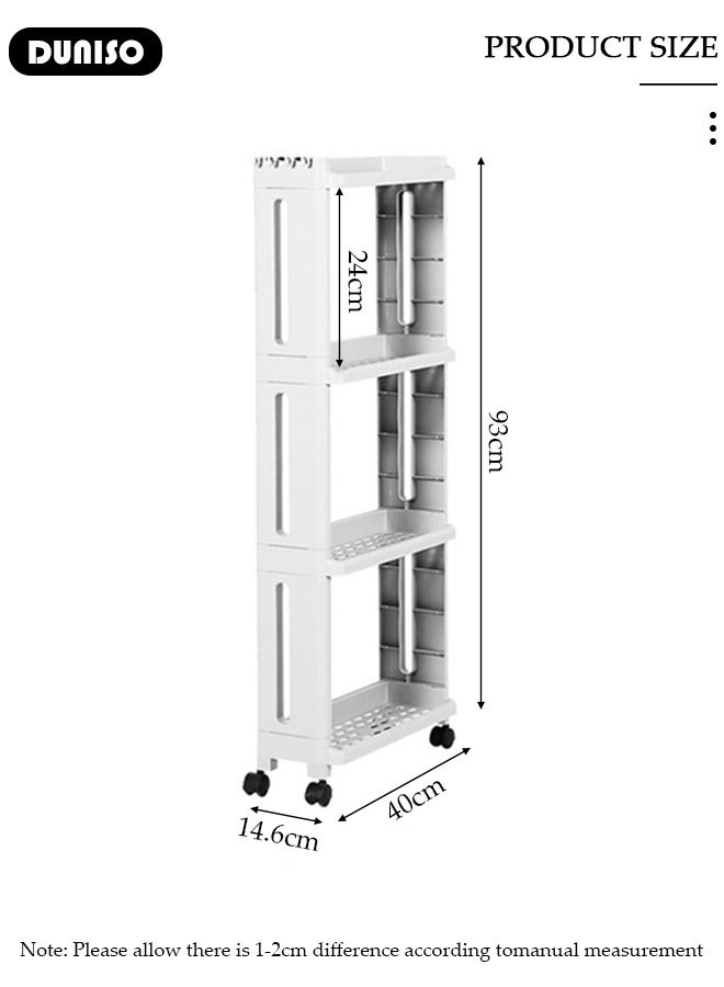 DUNISO Slim Rolling Storage Cart, 4 Tier Bathroom Storage Organizer Laundry Room Utility Cart, Multi-Purpose Mobile Shelving Unit with Hooks,for Kitchen Office Bathroom Laundry Narrow Places  - Image 2