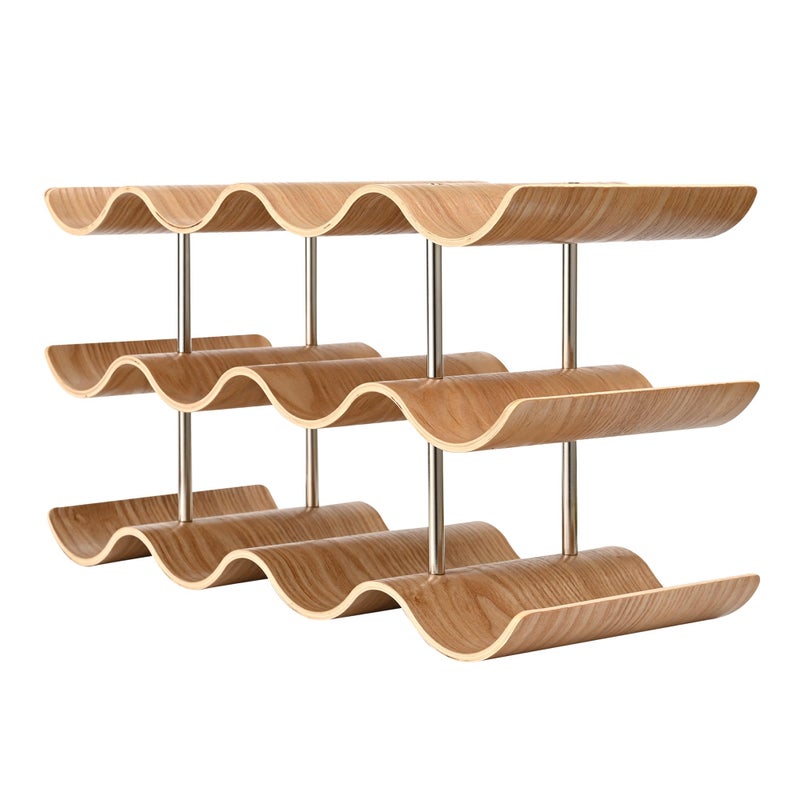 TRUDING Countertop Wine Rack - 12 Bottle Freestanding Wine Bottle Holder Stand - 3 Tier Wooden Wine Storage Rack - Wavy Wine Organizer for Cabinet Pantry Home Kitchen Bar - Image 1