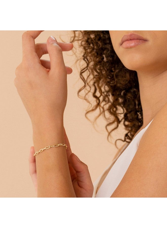 PAVOI 14K Gold Plated Paperclip/Curb/Figaro Chain Adjustable Bracelet for Women (Paperclip, Yellow Gold Plated) - Image 1