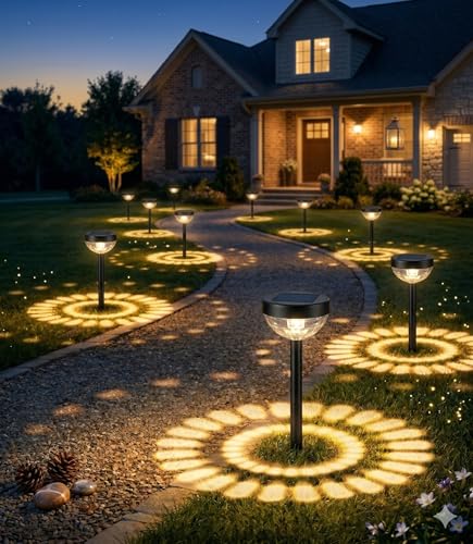 Ensenior 6Pack Solar Lights Outdoor Auto ONOff 3000K LED Solar Garden Lights for Pathway Yard Patio Walkway Flower Bed Halloween Christmas Landscape Lighting IP65 Waterproof Flag Lights - Image 1