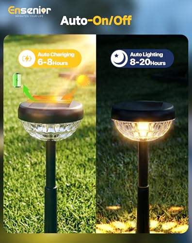Ensenior 6Pack Solar Lights Outdoor Auto ONOff 3000K LED Solar Garden Lights for Pathway Yard Patio Walkway Flower Bed Halloween Christmas Landscape Lighting IP65 Waterproof Flag Lights - Image 3