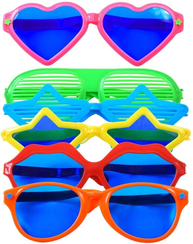 KAHEIGN Pack of 6 Party Glasses Plastic Large Fun Sunglasses Colourful Party Glasses for Beach Costume Accessories Photo Props Costume Party Accessories - Image 1