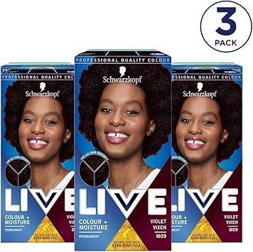 Live Schwarzkopf Live Colour Moisture Dark Purple Hair Dye 3Pack Permanent Intense Care with KeraBond Plex M09 Violet Vixen - Image 2
