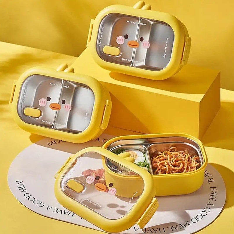 1PC Insulated Lunch Box Home Supplies Little Yellow Duck & Bear Stainless Steel Insulated Bento Box Clasp Design (Duck)