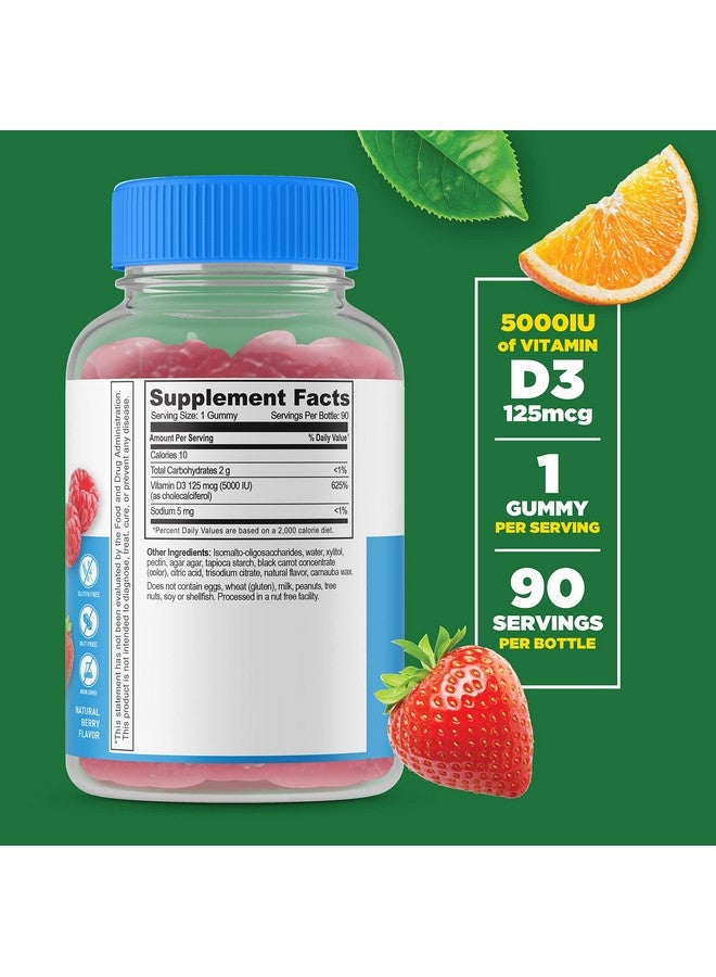 Lifeable Sugar Free Vitamin D 5000 Iu Great Tasting Natural Flavor Gummy Supplement Gluten Free Vegetarian Gmo Free Chewable For Immune Support And Bone Health For Adults 90 Gummies - Image 3