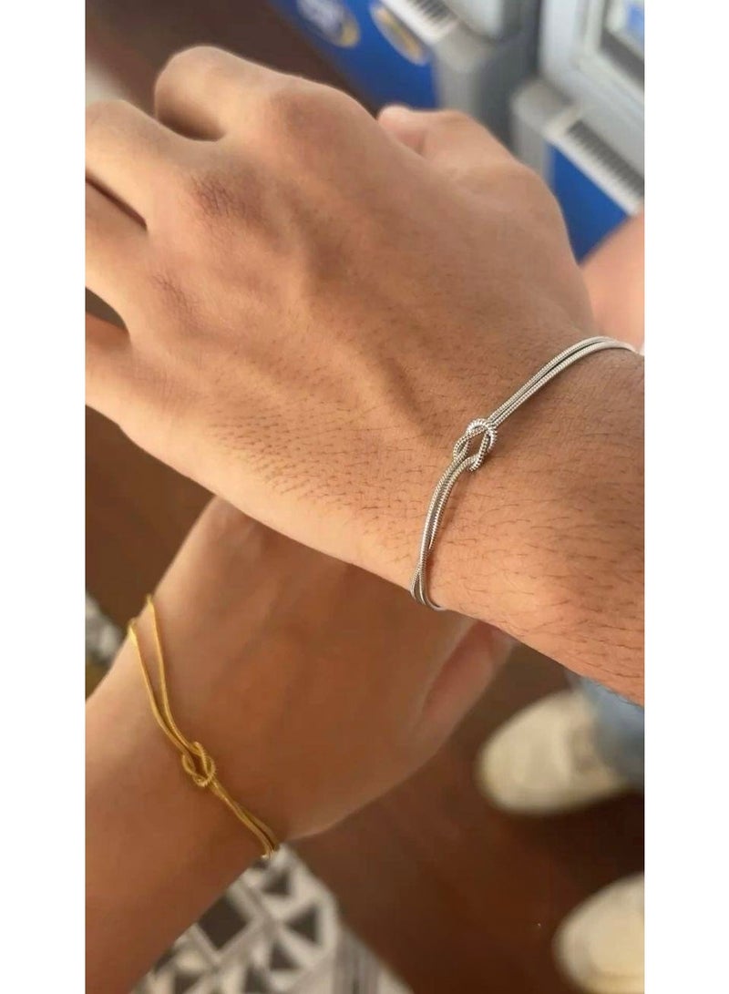Shein Couple Knot Bracelets Set (2pcs) - Gold & Silver Stainless Steel, Tarnish-Resistant - Image 3
