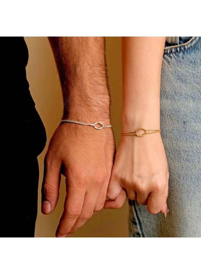 Shein Couple Knot Bracelets Set (2pcs) - Gold & Silver Stainless Steel, Tarnish-Resistant - Image 1