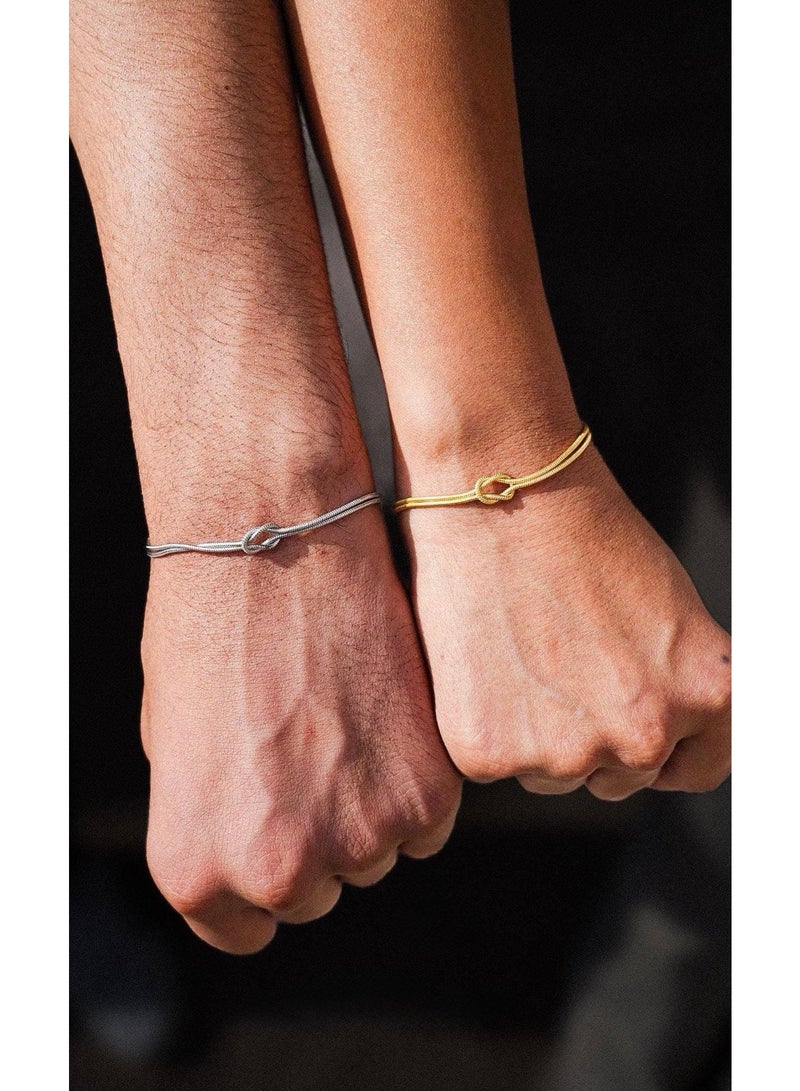 Shein Couple Knot Bracelets Set (2pcs) - Gold & Silver Stainless Steel, Tarnish-Resistant - Image 2