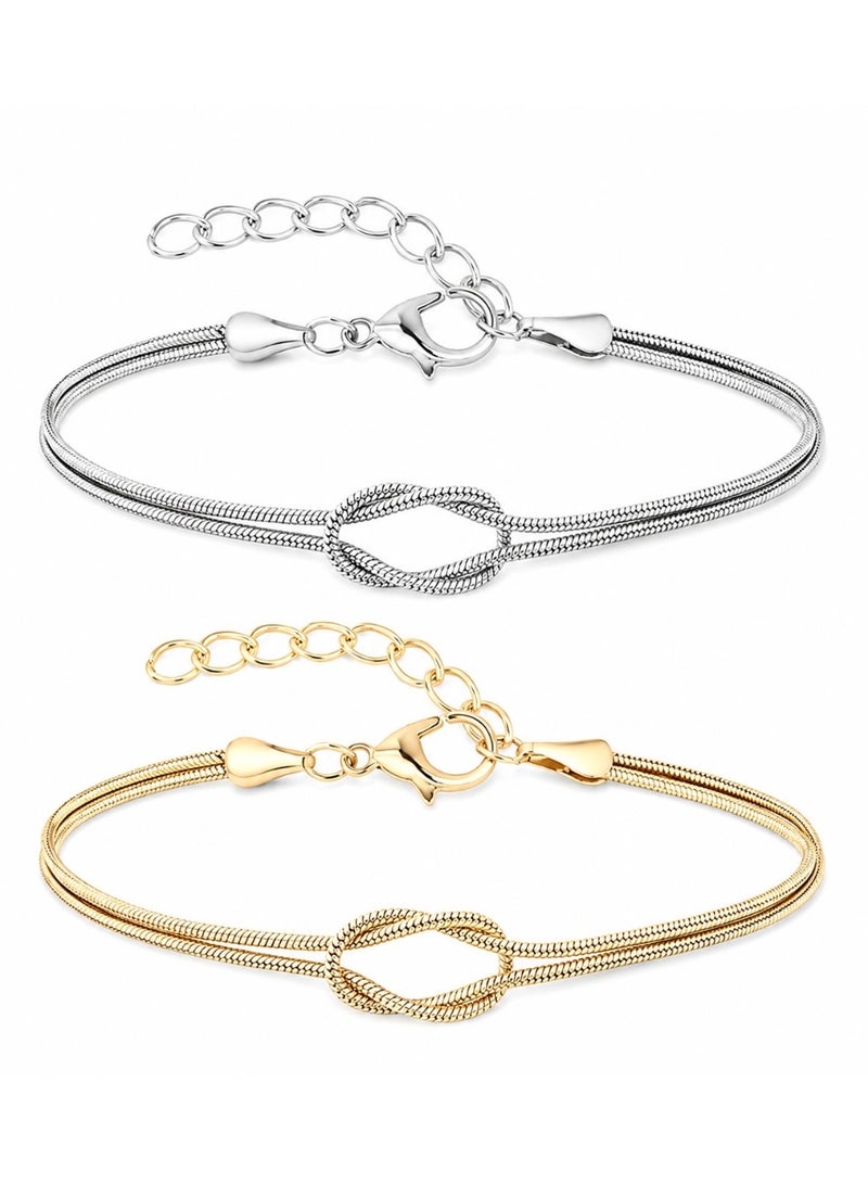 Shein Couple Knot Bracelets Set (2pcs) - Gold & Silver Stainless Steel, Tarnish-Resistant - Image 4