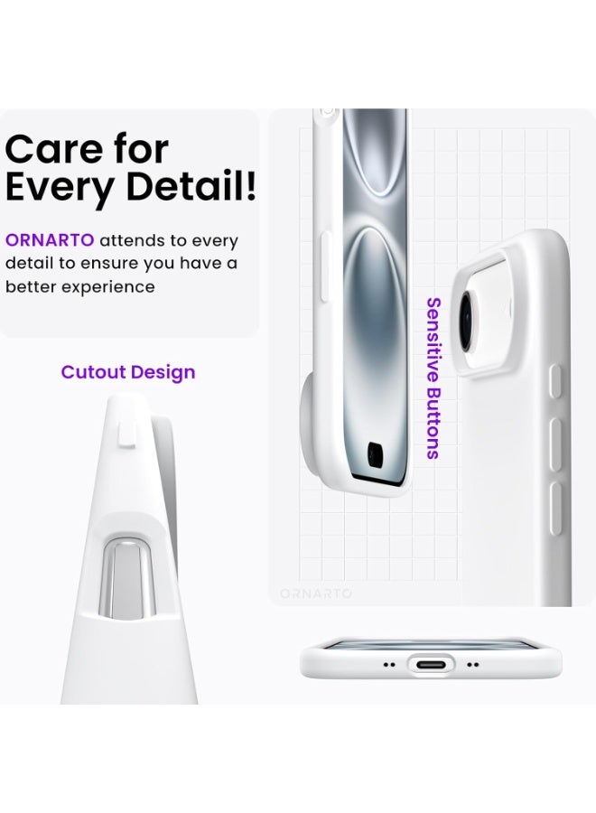 جراب سيليكون متوافق مع iPhone 17 Air، جراب هاتف سيليكون سائل رفيع مع مصد مطاطي ناعم مقاوم للصدمات مكون من 3 طبقات مع بطانة من مادة TPU (أبيض) - Image 3