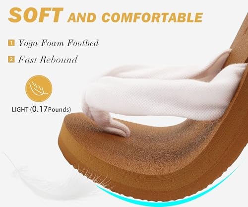 KuaiLu Flip Flops Women Arch Support Yoga Mat Comfortable Summer Beach Walking Thong Cushion Sandals Slip on Outfits Travel Essentials Orthotic Slides Indoor Outdoor Slippers Shoes White Khaki Size 9 - Image 3