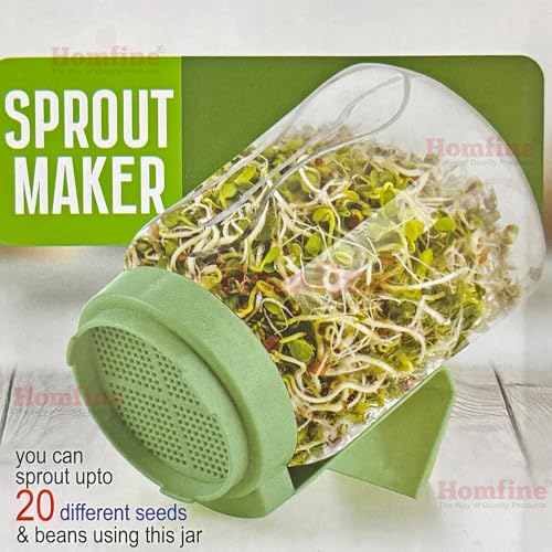 Homfine Sprout maker 750ml BPA Free Food Grade Unbreakable Reusable Plastic Transparent Jar with Mesh Lid for Airflow, Easy Drainage Odor Less Sprouter All Seeds & Beans (Brown/Green) 1Pc - Image 5