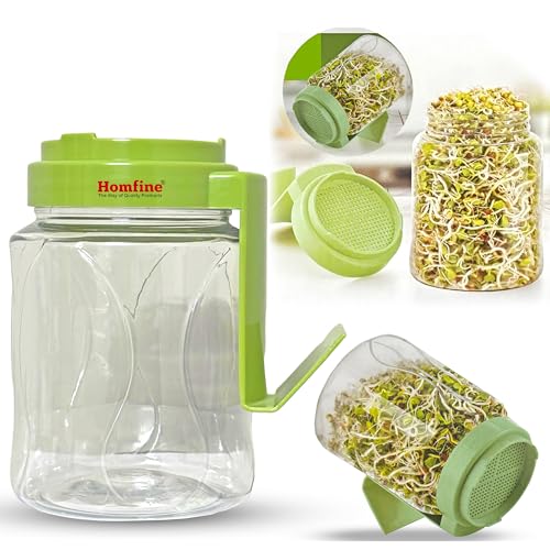 Homfine Sprout maker 750ml BPA Free Food Grade Unbreakable Reusable Plastic Transparent Jar with Mesh Lid for Airflow, Easy Drainage Odor Less Sprouter All Seeds & Beans (Brown/Green) 1Pc - Image 1