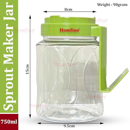 Homfine Sprout maker 750ml BPA Free Food Grade Unbreakable Reusable Plastic Transparent Jar with Mesh Lid for Airflow, Easy Drainage Odor Less Sprouter All Seeds & Beans (Brown/Green) 1Pc - Image 3