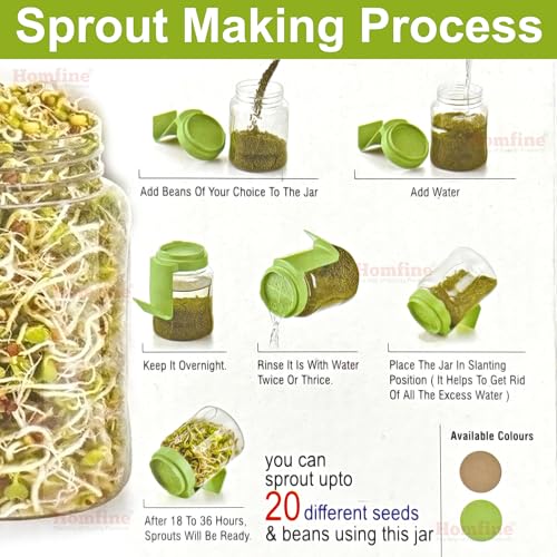 Homfine Sprout maker 750ml BPA Free Food Grade Unbreakable Reusable Plastic Transparent Jar with Mesh Lid for Airflow, Easy Drainage Odor Less Sprouter All Seeds & Beans (Brown/Green) 1Pc - Image 4