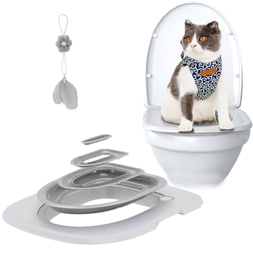 IFASHIHOME Cat Toilet Training SystemsCat Toilet Training KitReusable Plastic Trainer for Pet Cleaning with 1 Replaceable Cat Feather ToyLitter Boxes Gray - Image 1