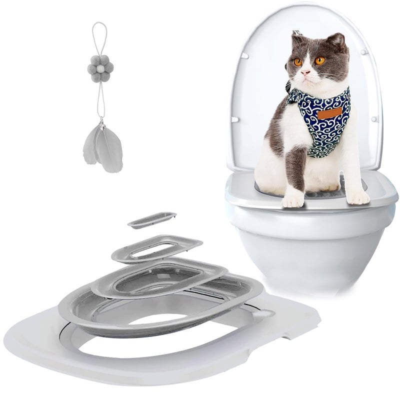 IFASHIHOME Cat Toilet Training SystemsCat Toilet Training KitReusable Plastic Trainer for Pet Cleaning with 1 Replaceable Cat Feather ToyLitter Boxes Gray - Image 2