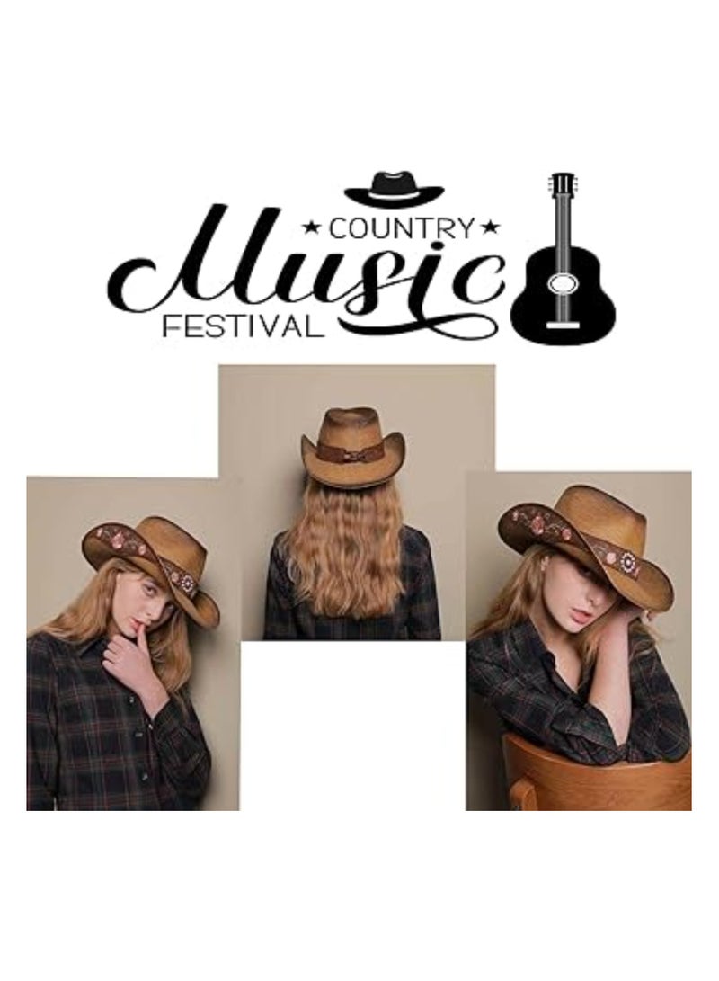 SOLARAE Cowboy Hats for Women, Brown Cowgirl Hats, Western Cowboy Hat, Plain Cowboy Hat, Classic Straw Western Hats Women, Old Style for Wedding Stage Performance Country Cowboy Music Festival Party Beach - Image 5