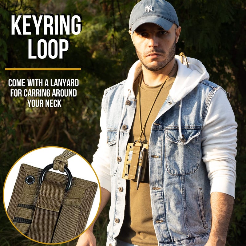 OneTigris Tactical ID Card Holder Hook & Loop Patch Badge Holder Neck Lanyard Key Ring and Credit Card Organizer (Coyote Brown) - Image 3