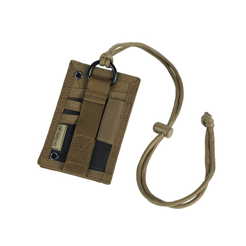 OneTigris Tactical ID Card Holder Hook & Loop Patch Badge Holder Neck Lanyard Key Ring and Credit Card Organizer (Coyote Brown) - Image 1