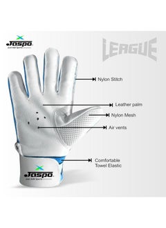 Jaspo League Cricket Batting Gloves-For Beginner Players:Leather Palm|Nylon Stitch|Air Vents|Elastic Towel Wrap For Adult/Seniors Color (White Blue)-Recommended For Soft Ball Only, Large  - Image 3