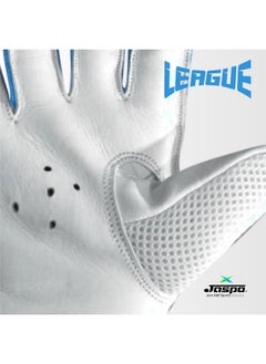 Jaspo League Cricket Batting Gloves-For Beginner Players:Leather Palm|Nylon Stitch|Air Vents|Elastic Towel Wrap For Adult/Seniors Color (White Blue)-Recommended For Soft Ball Only, Large  - Image 5