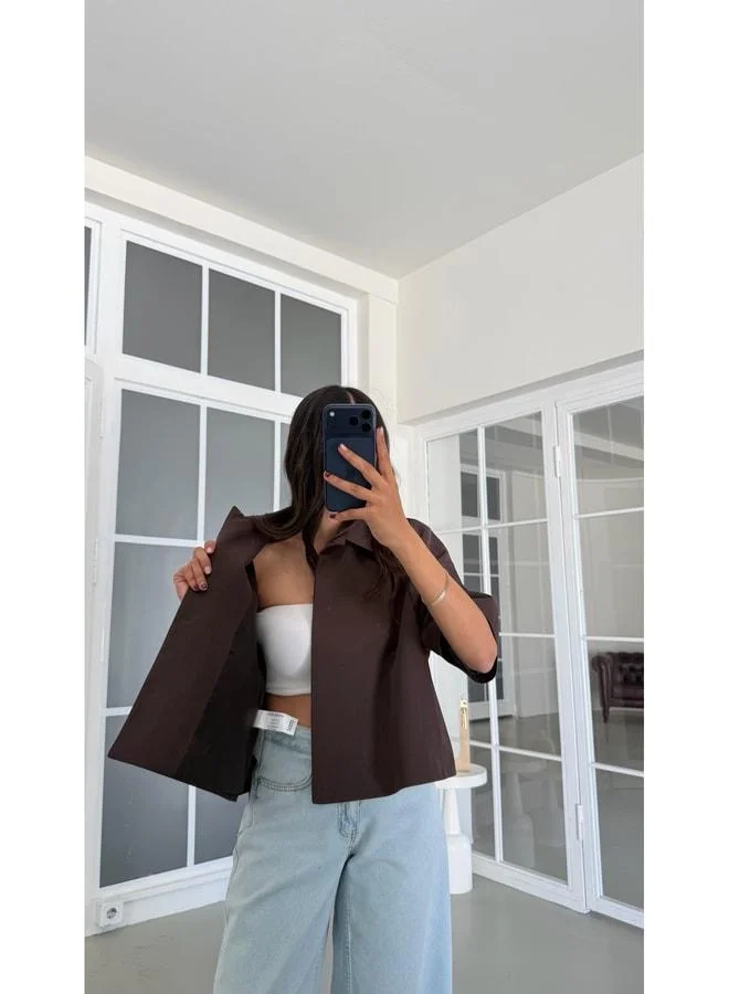 Gaus  Coffee Half Sleeve Design Buttoned Trench Coat GAUS-01993. for Women | Best Price UAE