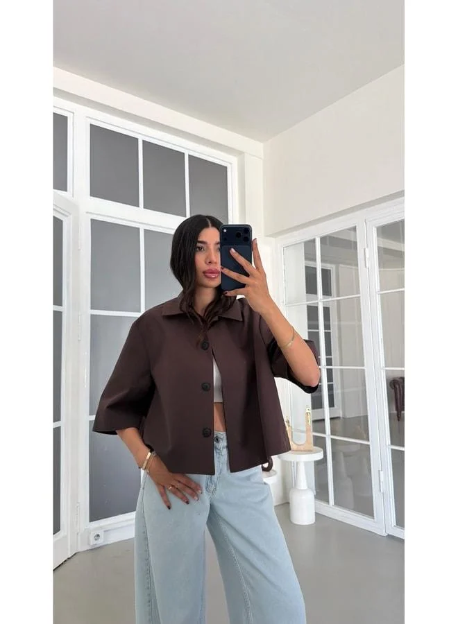 Gaus Coffee Half Sleeve Design Buttoned Trench Coat GAUS-01993.